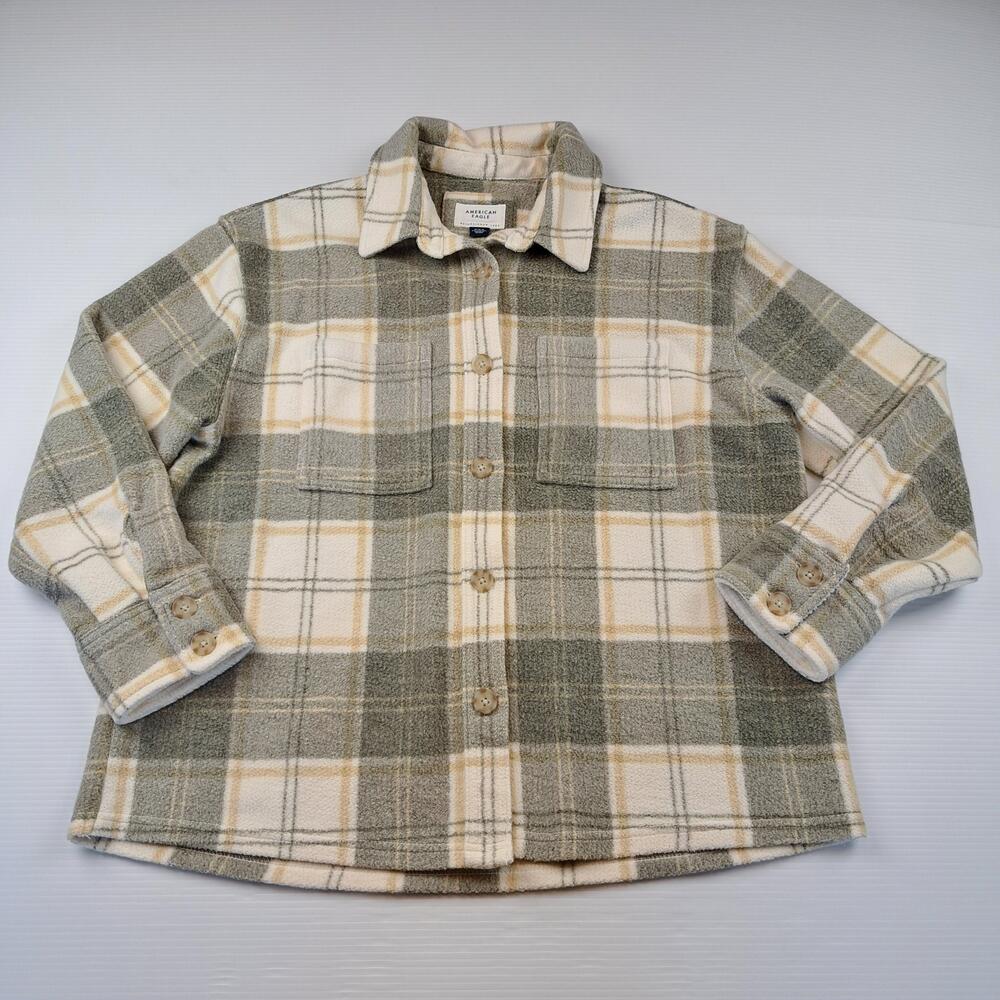 American Eagle Outfitters Jacket Womens Medium Green Plaid Fleece Shacket